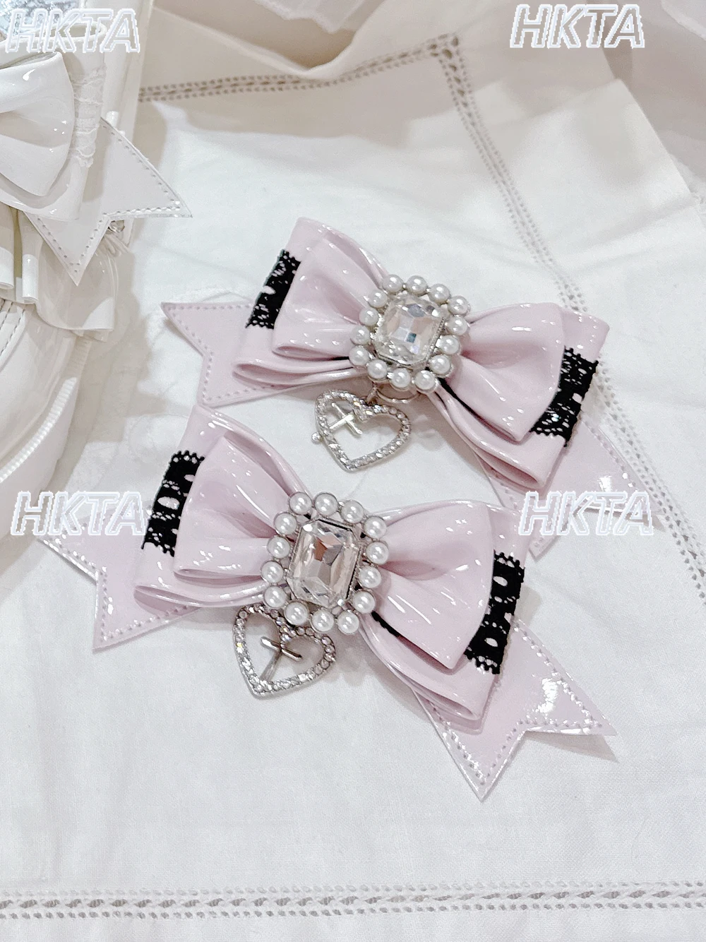 日本の靴クリップスウィートマイン量産秋ローファーパールリボンラインストーン手作り靴装飾DIYアクセサリー