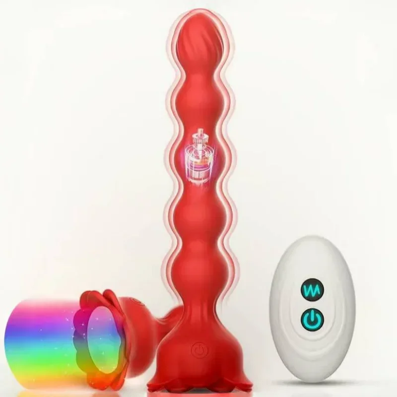 Luminous Anal Plug Remote Control Rose Beads Anal Plug, Prostate Male and Female Masturbation Vibrator Plug Anale Vibrante