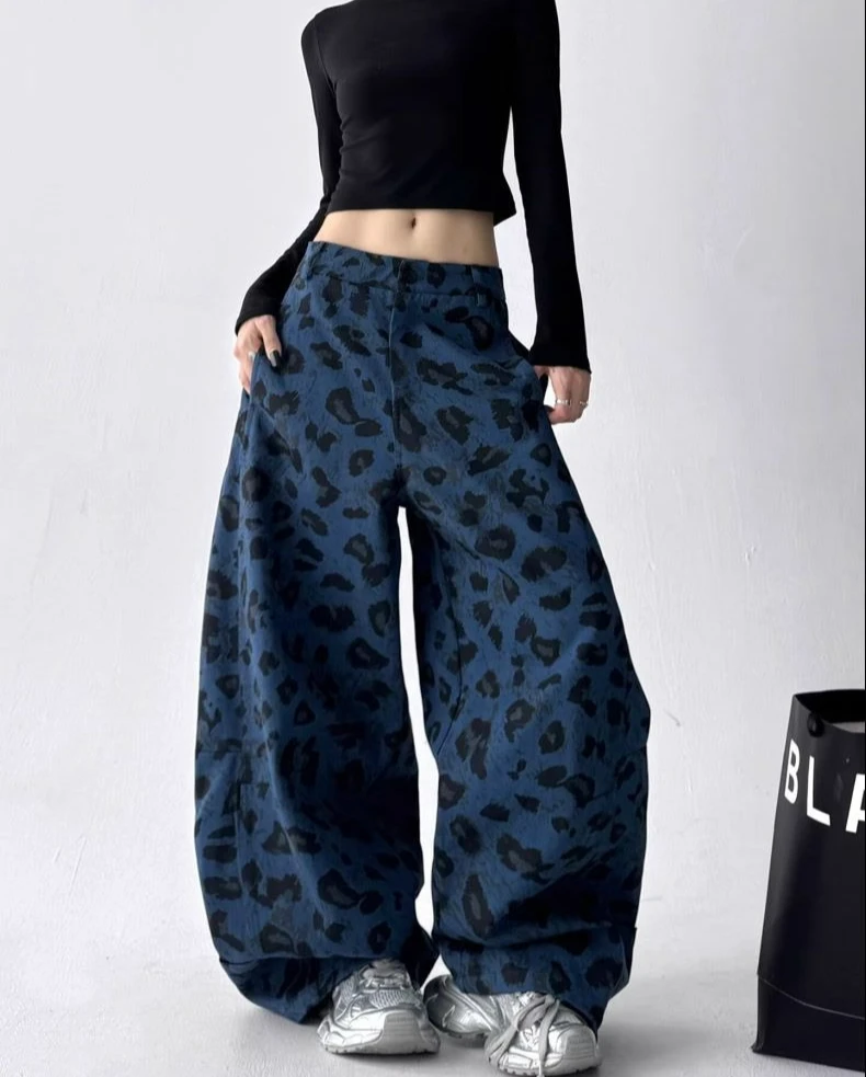 2026 New Autumn Camouflage Straight Loose Wide-leg Pants High Street Casual Jeans