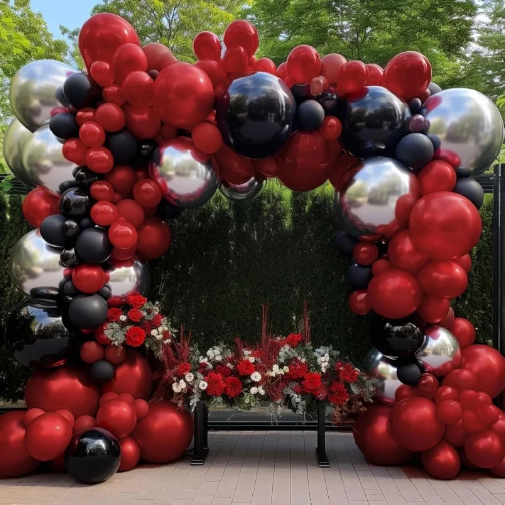 146 Stück schwarz-rote und silberne Ballongirlanden-Set für Hochzeit, Jahrestag, Geburtstagsparty-Dekoration
