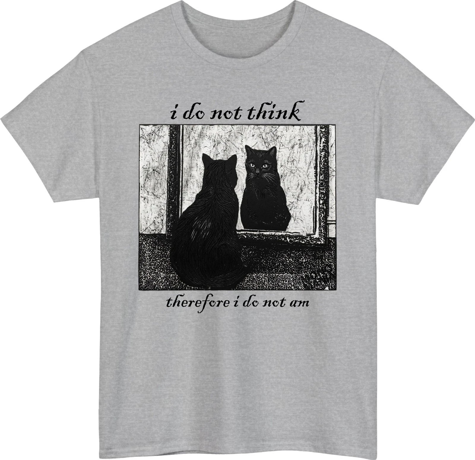 I don't think, therefore I don't exist emoji T-shirt - Funny cat satirical gift T-shirt, pure cotton couple streetwear shirt.