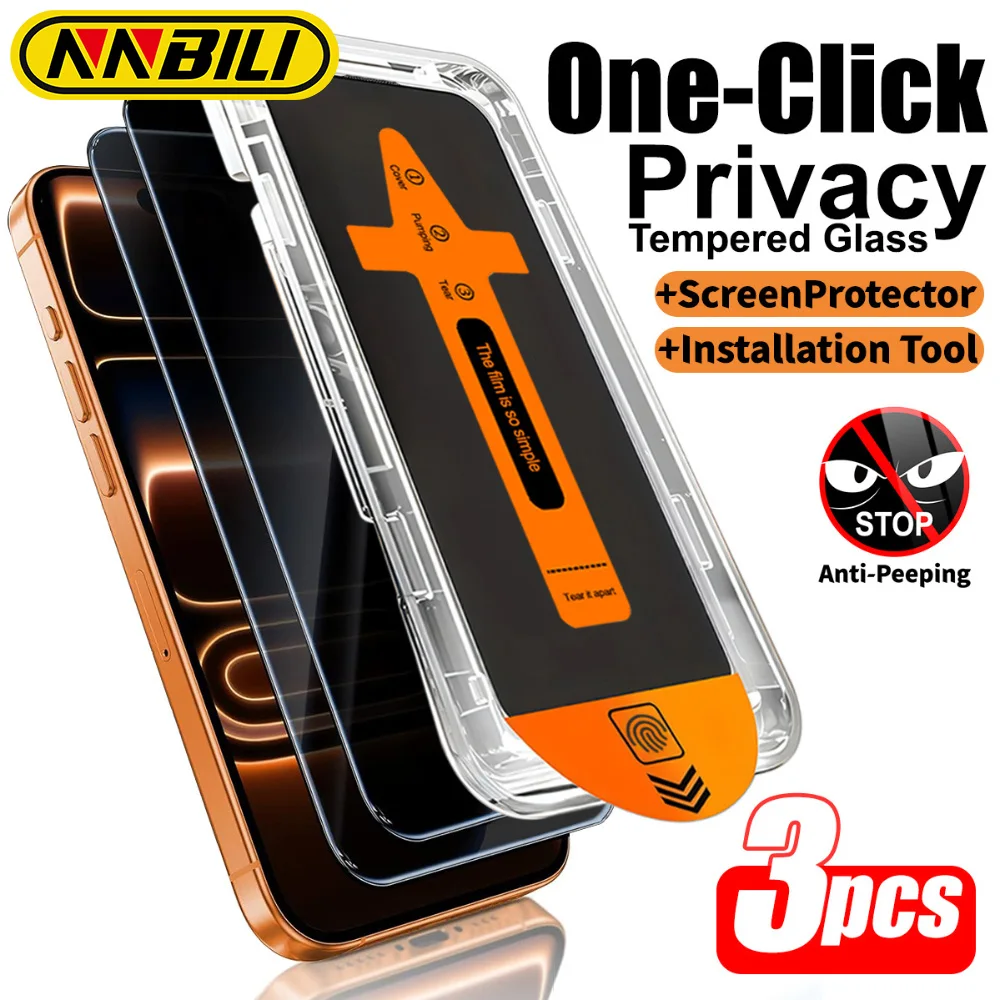 NNBILI 3 قطعة تركيب خالي من الغبار واقي شاشة الخصوصية آيفون 17Pro ماكس 16 15 14 13 12 11 برو ماكس الهواء مكافحة التجسس الزجاج Bo