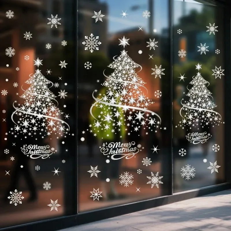 2 ورقة الذهبي شجرة عيد الميلاد نافذة يتمسك ملصقات للزجاج DIY ساكنة جدار نافذة الباب جدارية عرض ملصق لاصق لامع ورائع نافيداد