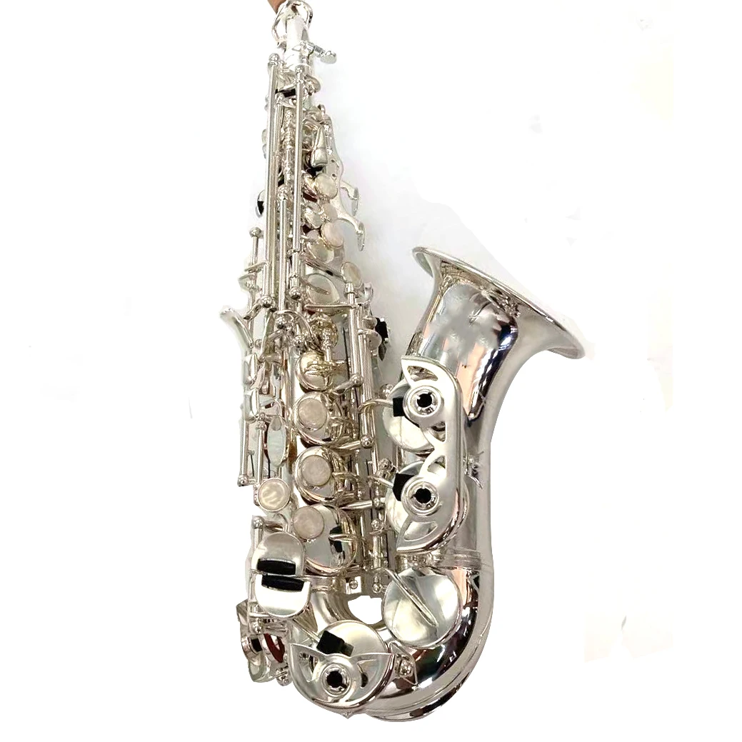 Bb Tuning Yellow Brass Body and Key Silver Plated Surface Curved Headjoint Saxophone