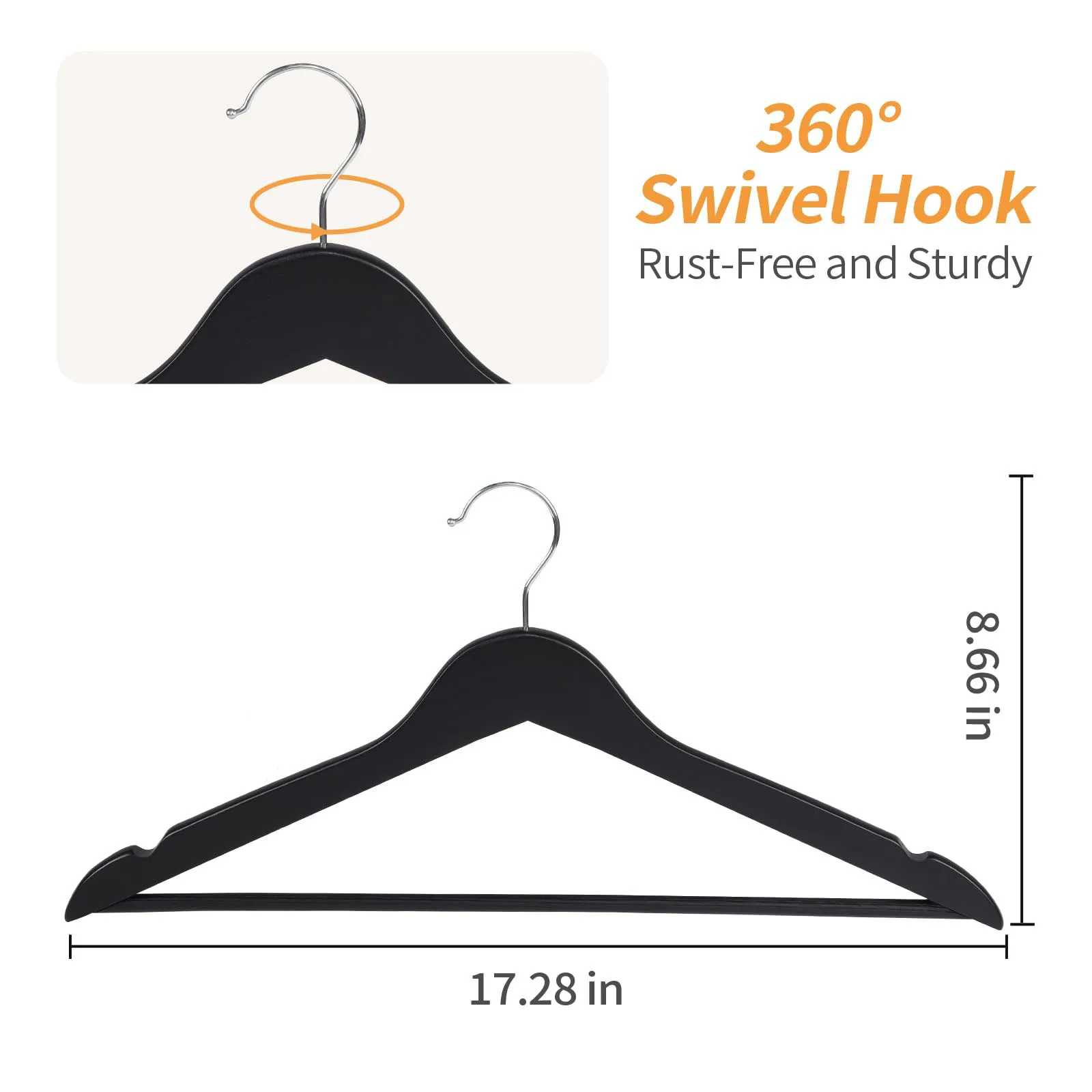 360° Swivel Hook Solid Wood Non-Slip Trace-Free Thickened Coat & Trouser Hanger  Suitable for Homes, Hotels, and Clothing Stores