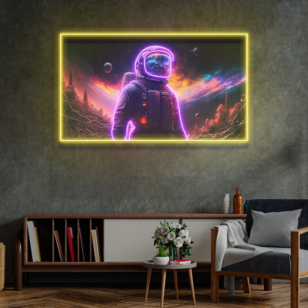 Astronaut in Space Neon Sign Spaceman Wall Art LED Neon Sign for Home Office Room Bar Decoration Custom Neon Light Kids Gifts