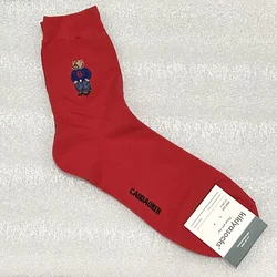 Cartoon Gentleman Bear Socks Red Socks for Men Cotton Harajuku Skateboard Socks Novelty Breathable Sox Christmas Gift