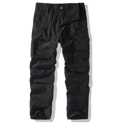 Cargo Pants Men Cotton Full Length Mens Casual Pants Outdoor Military Multi Pocket Cargo Trousers Men MID Solid Pants No Belt
