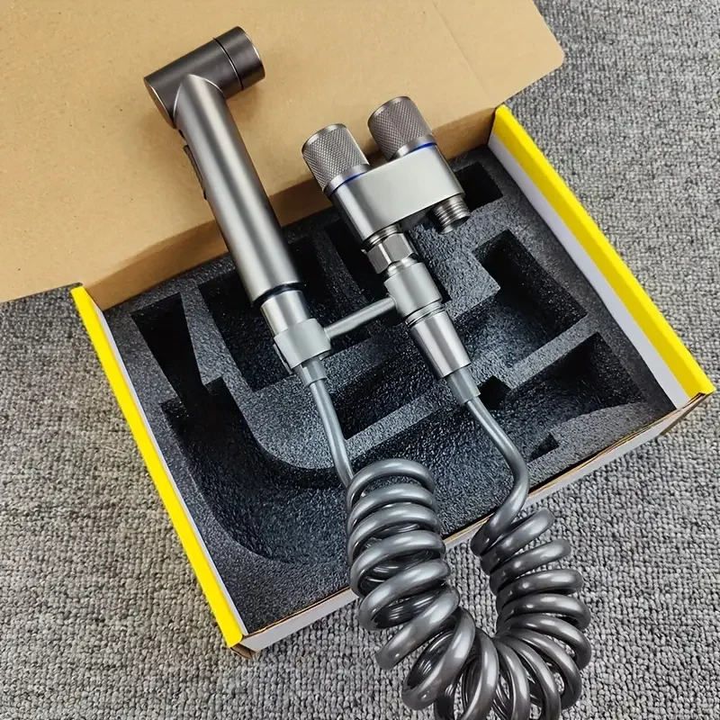 

Stainless Steel Triangle Valve with One Inlet And Two Outlets, Equipped with a Spray Gun for Enhanced Flushing