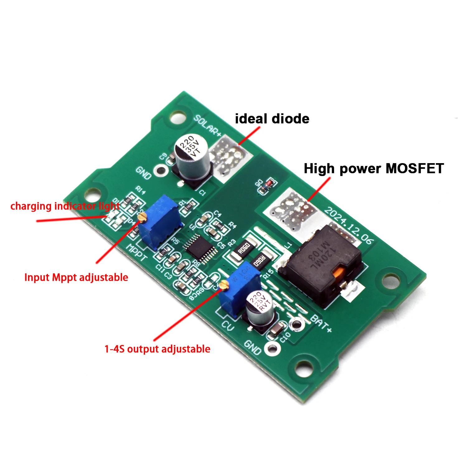CN3722 6A Solar MPPT Charger Controller 1S 2S 3S 4S Li-ion/LiFePO4 Lead-acid Battery Charging 7.2V 8.4V 12V 16.8V CC-CV Control