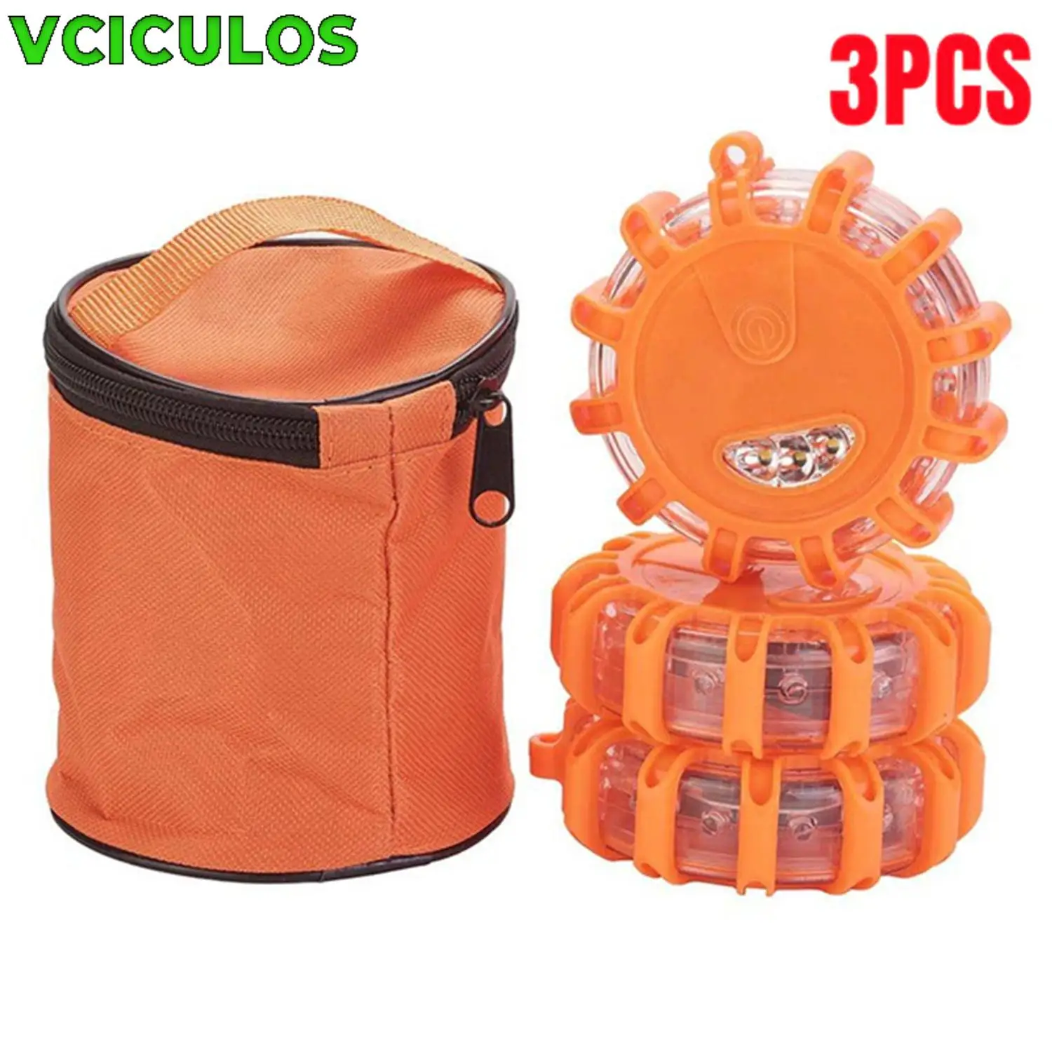 

3pcs LED Road Flares Emergency Lights Roadside Safety Beacon Disc Flashing Warning Flare Kit with Magnetic Base Storage Bag Car