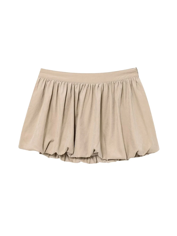 

SIYANG Women Fashion Khaki Pleated Side Zipper A-Line Mini Skirt Vintage High Waist Female Chic Lady Skirts
