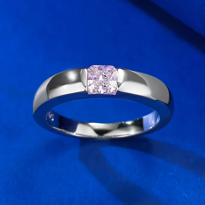 New S925 Silver Inlaid 5 * 5mm Square Pink Diamond Personalized Ring for Women with Simple Daily Instagram Style