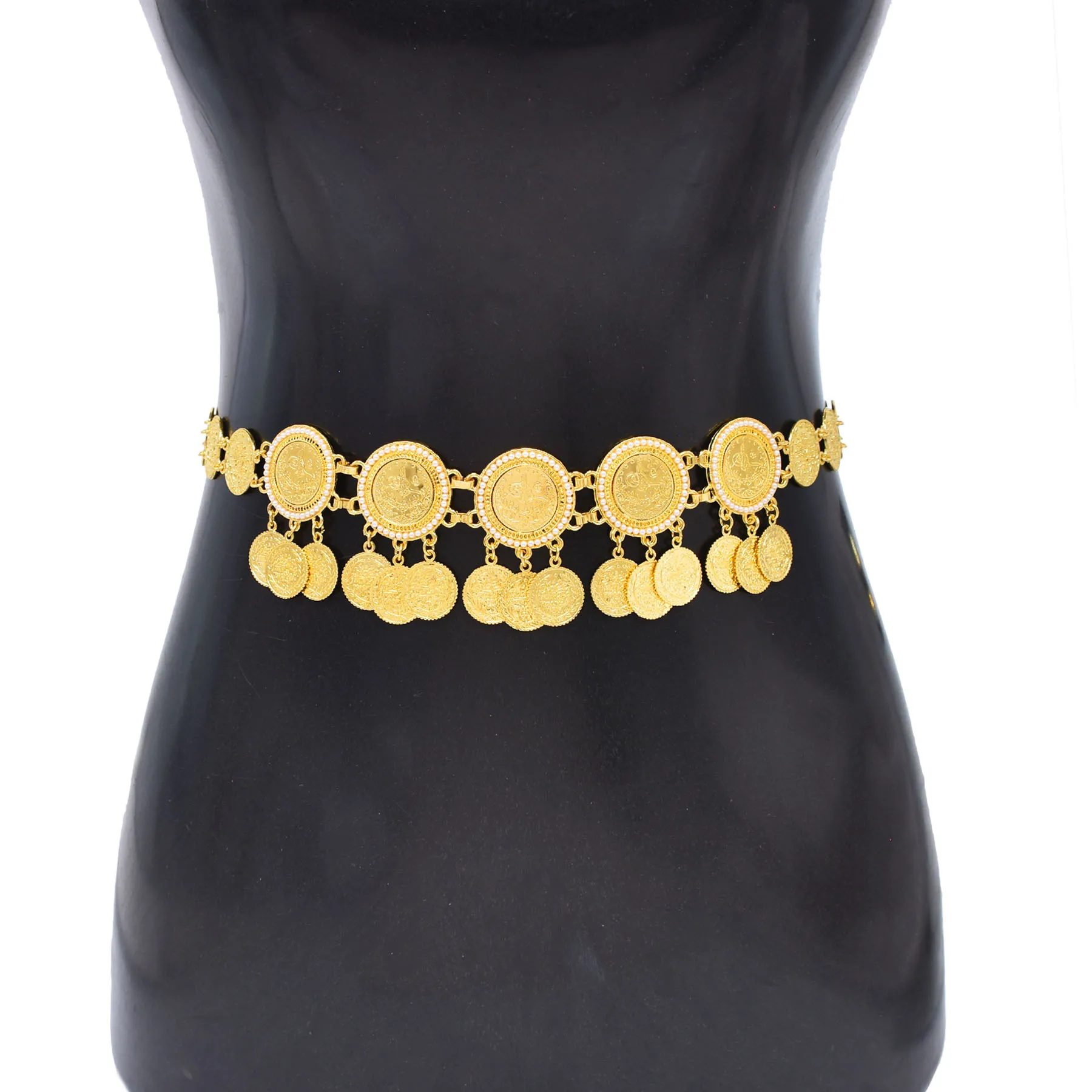 Trendy Rhinestone Flower Waist Chain For Women Gold Plated Coins Tassel Body Belt Ethnic Tribal Jewelry Afghan Kurdish Accessory