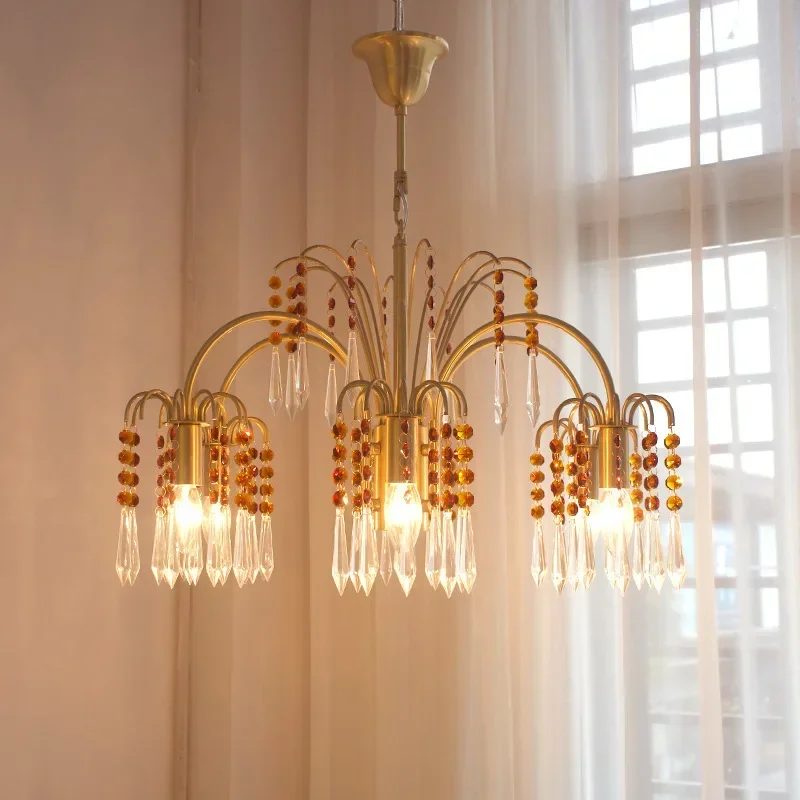 American retro all copper crystal living room, bedroom, study, chandelier, restaurant, French caf é chandelier