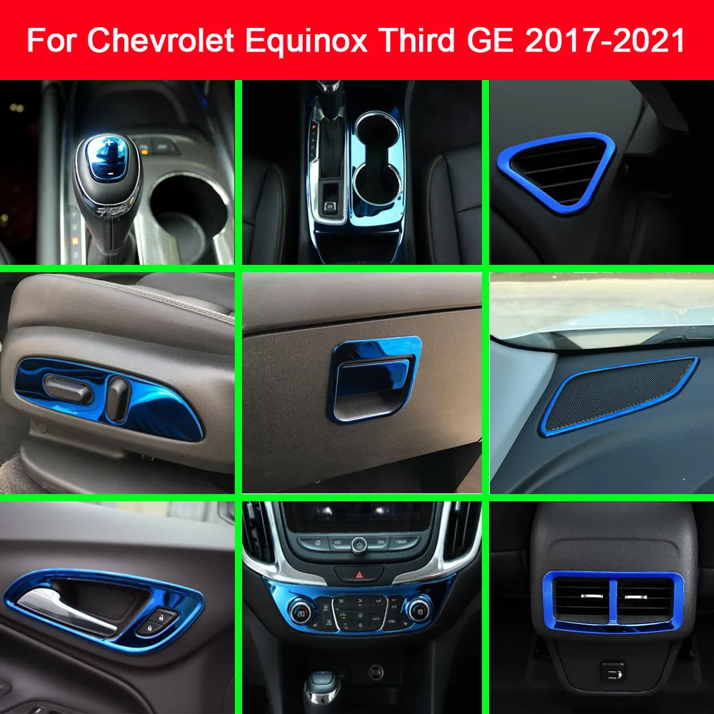 Steel Air Condition Outlet Vent Frame Blue Seat Adjustment Button Trim For Chevrolet Equinox Third GE 2017-2018 2019 2020 2021