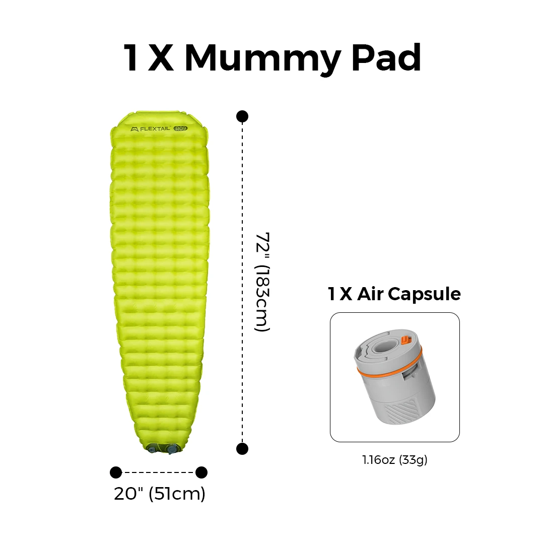 FLEXTAIL TINY SLEEPING PAD - Geïsoleerd slaapmatje met ingebouwde pomp, automatische inflatie/aflatie, lichtgewicht ontwerp