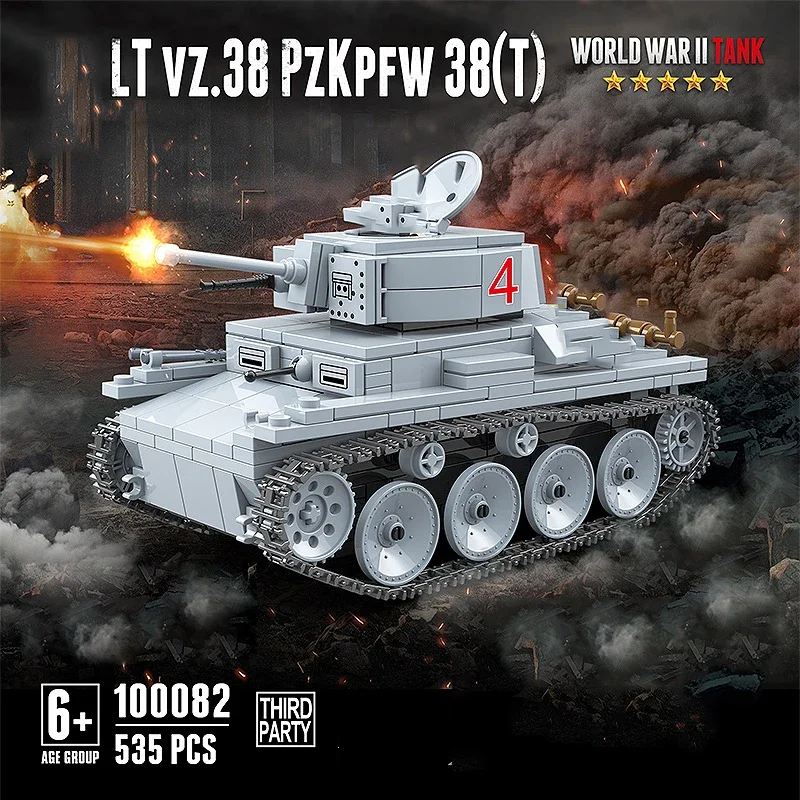 

World War LT-38 Light Tank Vehicle Sd.Kfz140 PZ.38(t) Military Building Block 100082 WW2 Germany Army Forces Figures Bricks Toys