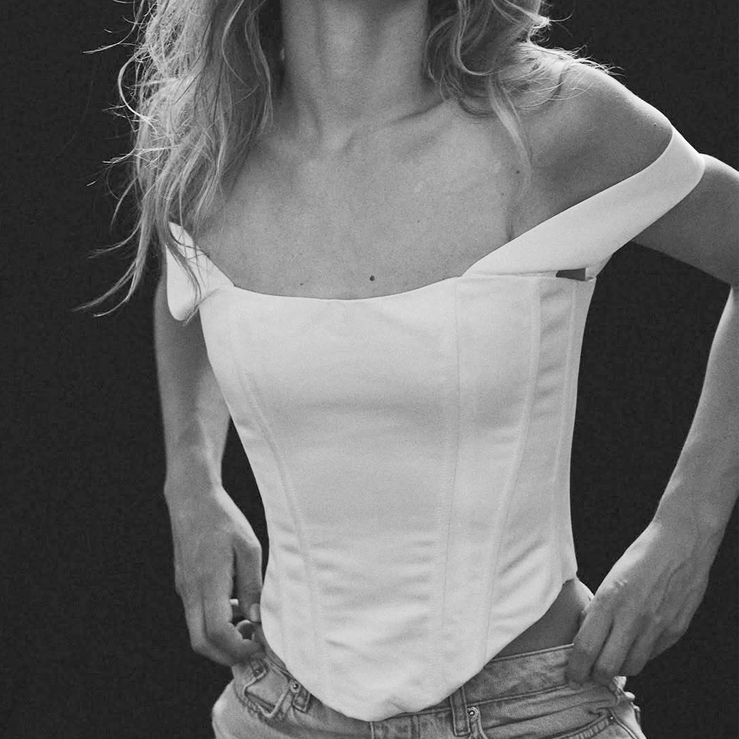 Women Off Shoulder White Satin Corset Top Steel Boned Structured Bustier Fitted Bridal Wedding Party Evening Top