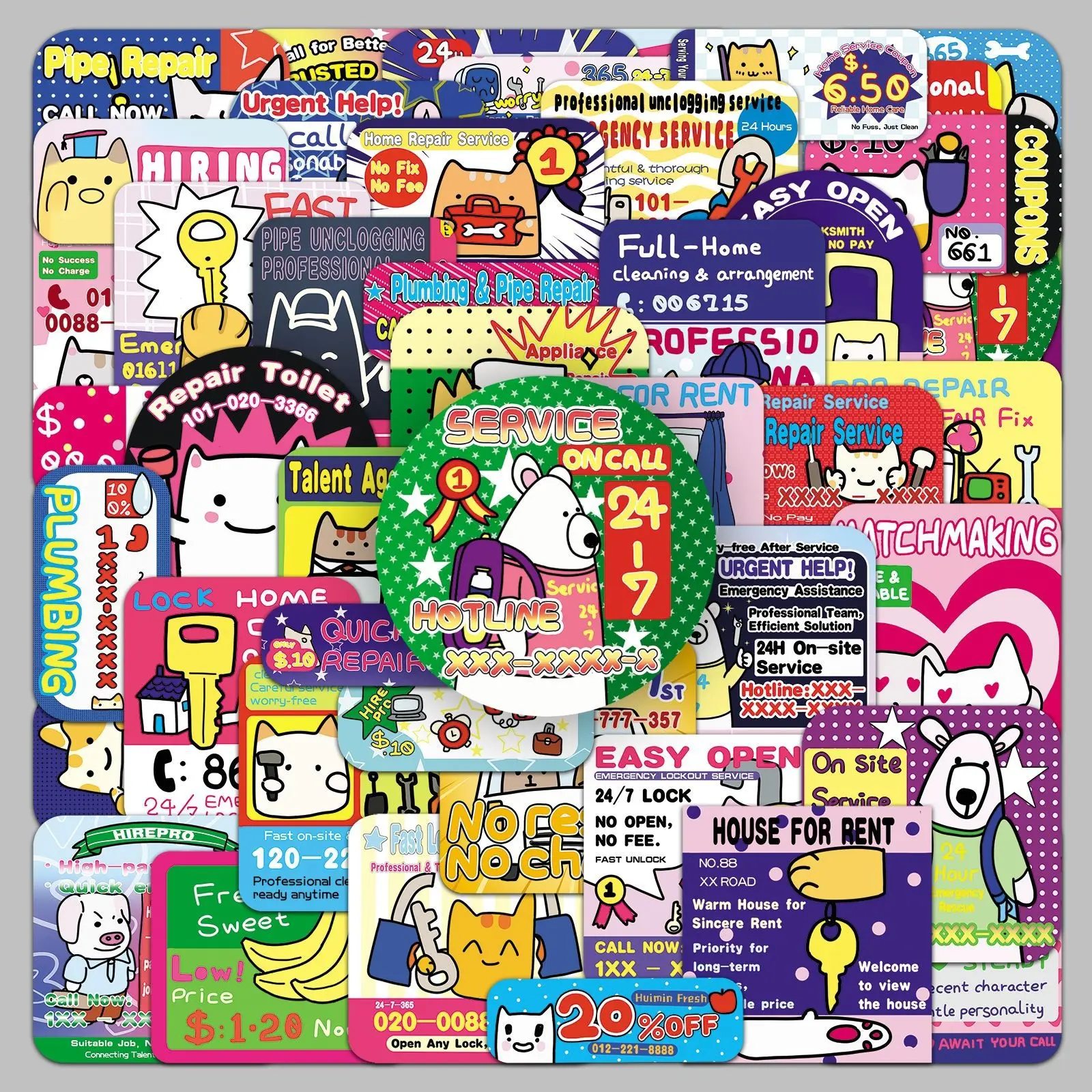 10/30/50 original small advertising stickers, cute pet cards, cute cartoon graffiti, luggage, notebook and handbook stickers