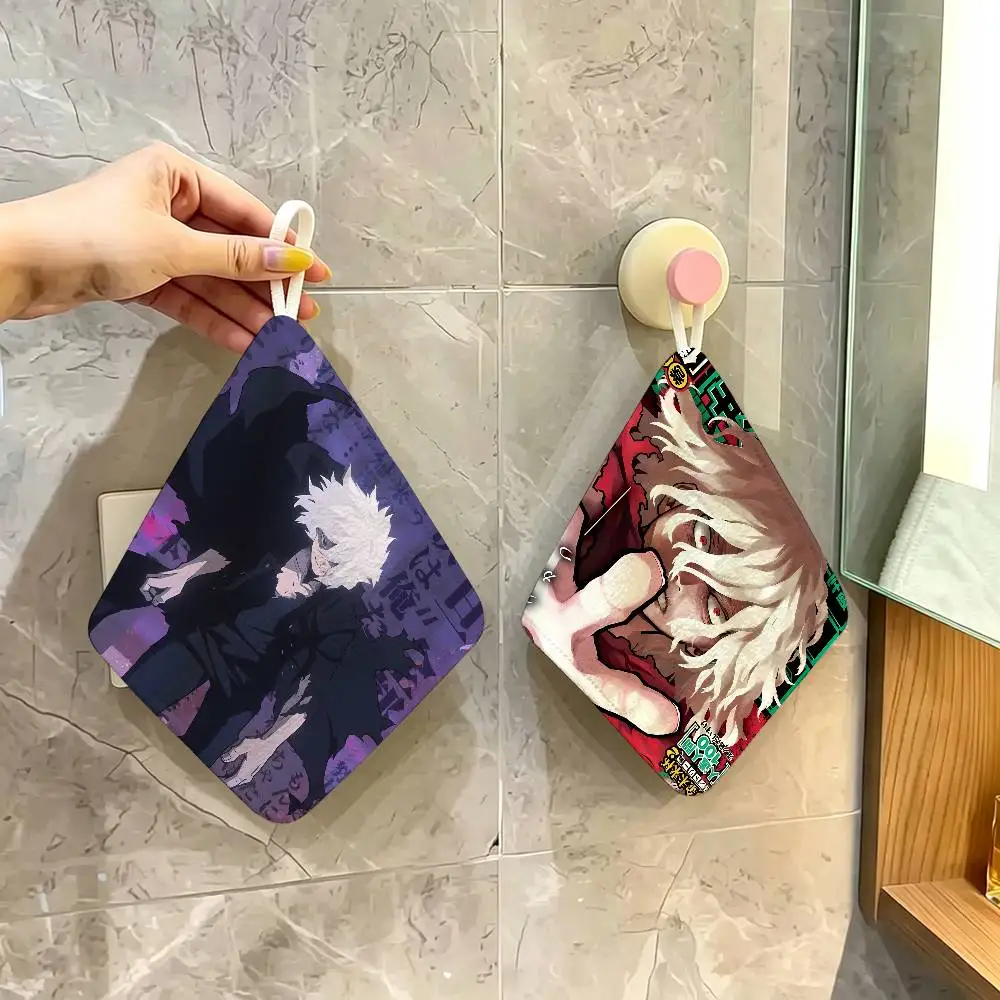 Cartoon Character Tomura Shigaraki Polyester Hanging Hand Towel, Super Absorbent Hand Wiping Towel for Daily Household Use