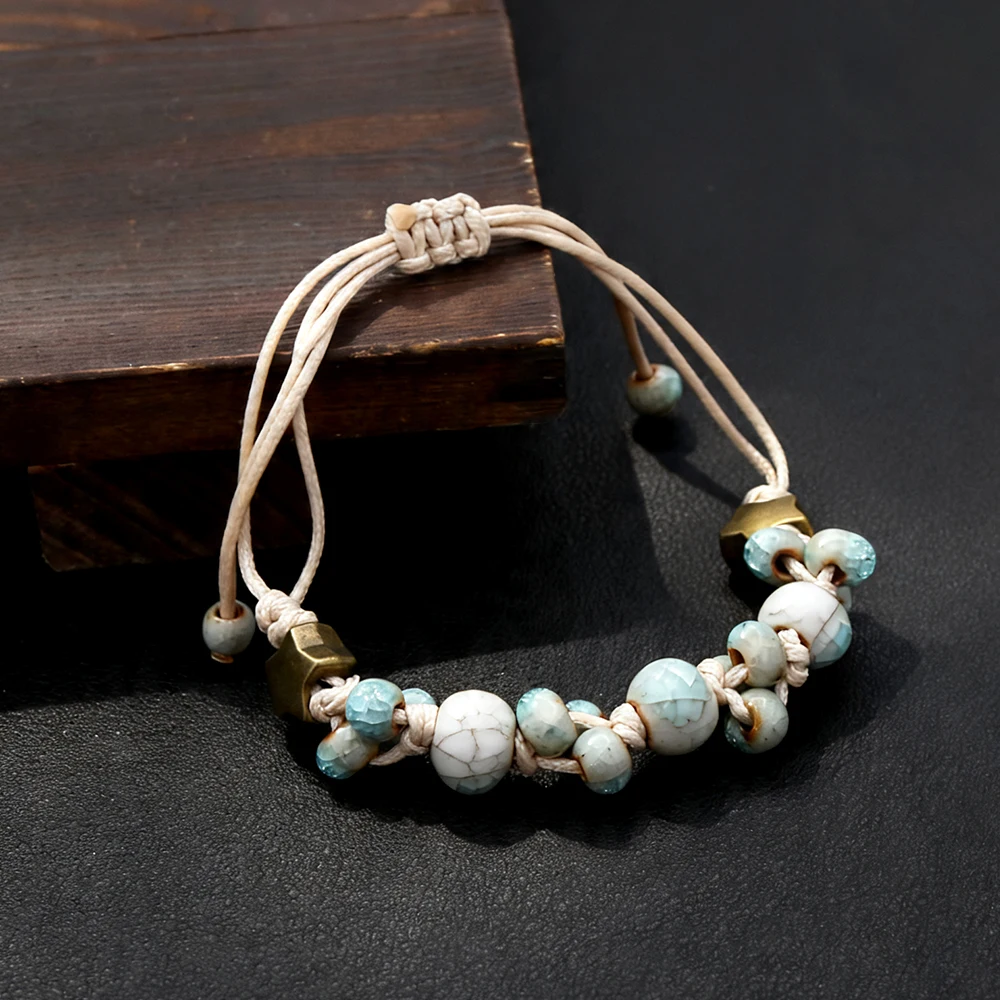 Handmade Fashion Love Stone Ceramic Bracelet For Men Women Adjustable Boho Ethnic Jewelry Unique Woven Couple Gift Wholesale