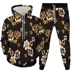 Vintage Harajuku Style Men Women Tracksuit Clothes Florial Bird Snake Rose Print Sportwear Hoodies +Jogging Pants Kids 2Pcs Sets