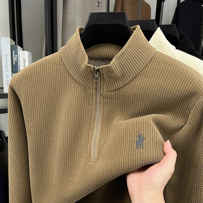 Designer high-end brand men's sweater half zipper stand collar comfort exquisite pony embroidery Paul fashion sports pullover