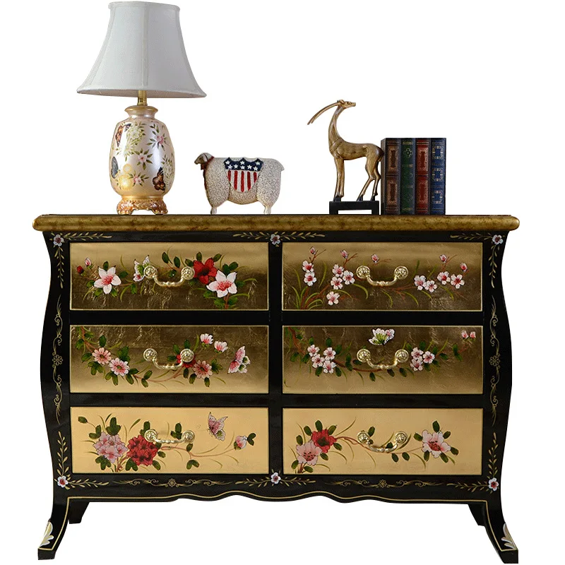 

New Chinese-style painted entrance cabinet,gold foil screen cabinet,partition cabinet,storage foyer,chest cabinet, side cabinet