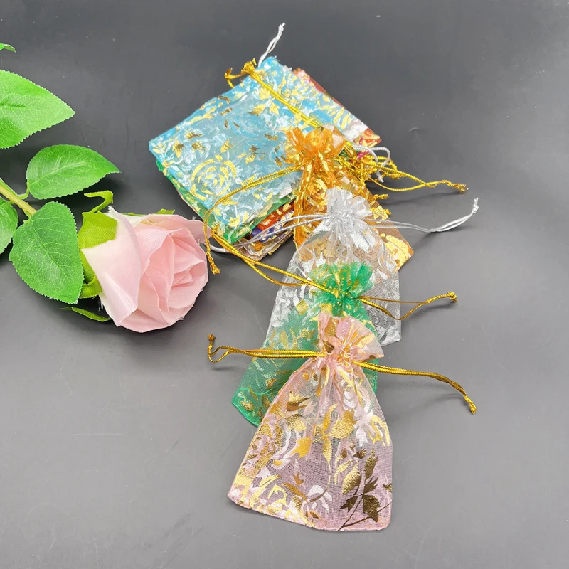 1000pcs Rose Organza Storage Pouch Flowers Sachet Bags Gift Pouches Bags Wholesale Wedding Packaging Bag Jewelry Drawstring Bag
