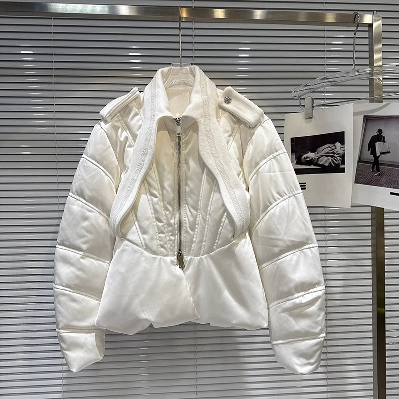 Winter Fashion Double Zipper Cotton Down Jacket Women White Duck Down Warm Padded Outwears Female Thick Cold Proof Down Jacket