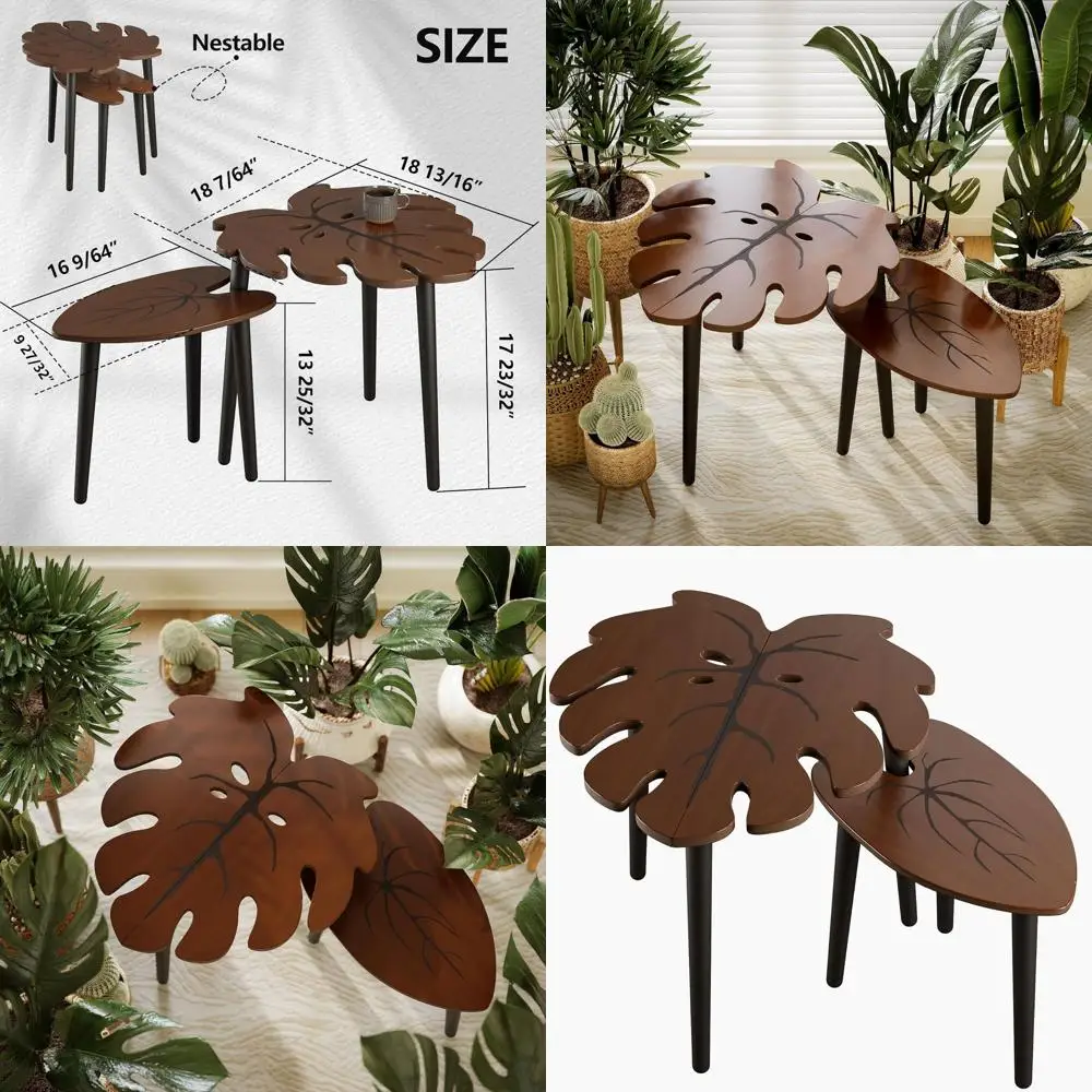 

Lea Patterned Nesting Tables Duo, Compact Coffee Table Set for Living Spaces, Outdoor Balcony, and Bedrooms