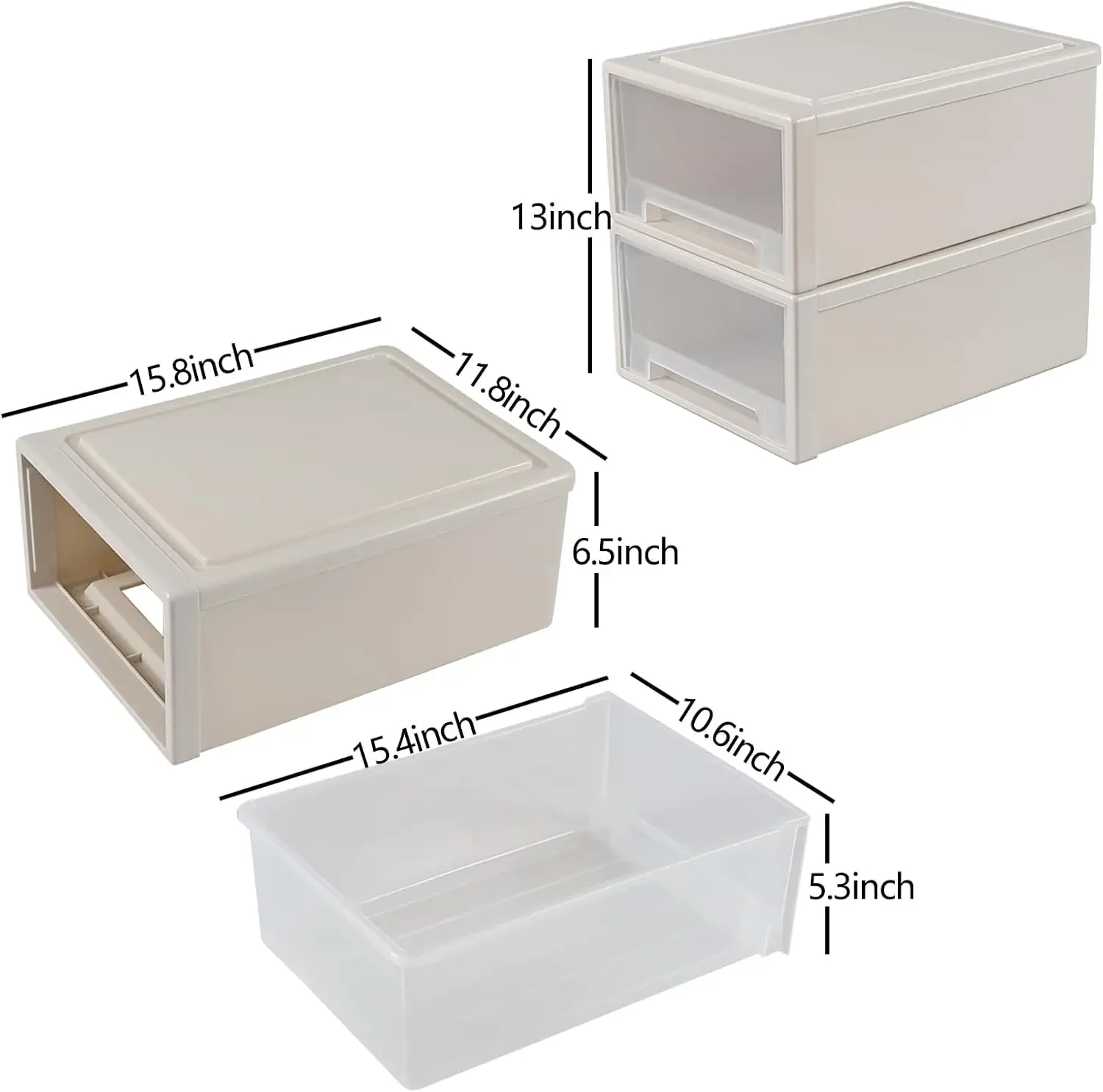 17.8 Quart Desktop Stackable Plastic Storage Drawers, 2 Pack, Beige | Drawer Boxes
