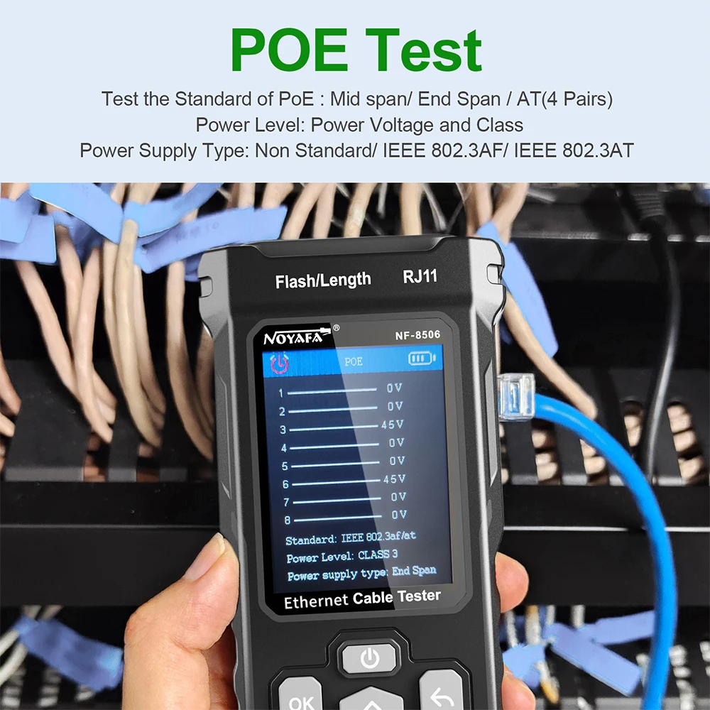 Imagem -04 - Noyafa-nf 8506 Cabo Tester Poe Ping Lan ip Scan Comprimento do Fio Teste de Continuidade Rj45 Rj11 Ferramentas Tracker Rede