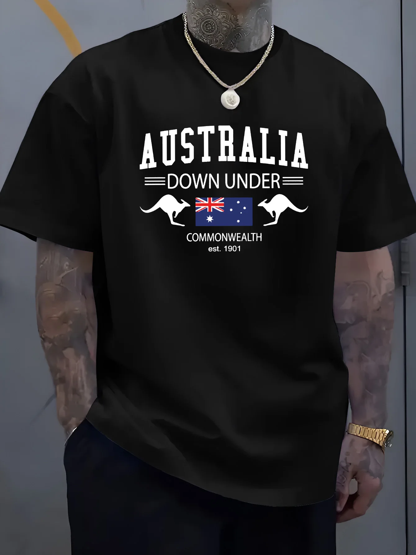 

Мужская футболка с австралийским флагом и принтом кенгуру с австралийским флагом и контуром карты, повседневная летняя футболка с короткими рукавами и круглым вырезом