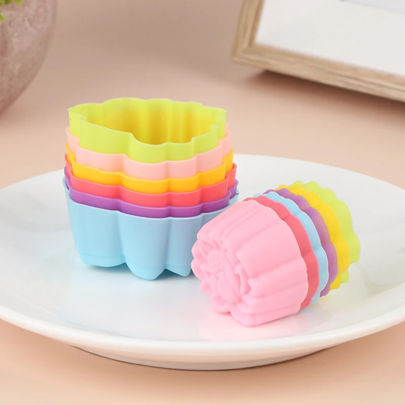 Cetakan kue silikon teratai 5 buah 3/5cm cetakan kue Muffin Kue antilengket dan cetakan kue silikon tahan panas dapat digunakan kembali