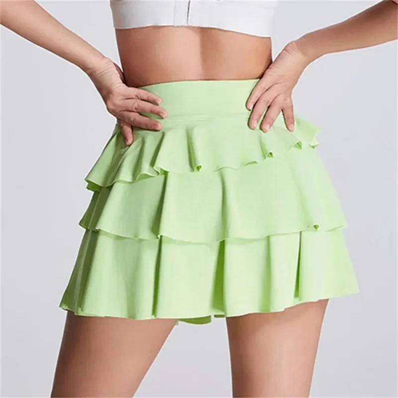 Tennis Skirts Women Golf Pleated Pocket Ice Resistant Sports Fitness Skorts High Waist Yoga Running Fake Two-piece Shorts Skirt