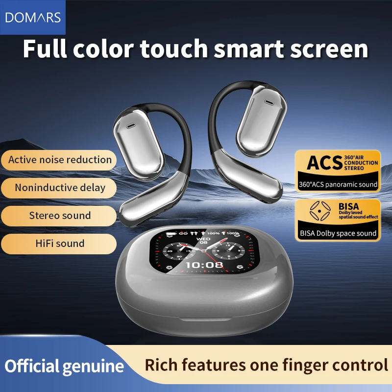 

Domars Lcd Full Color Touch Screen Bluetooth 5.4 Wireless Headphones Ear-Hook Anc Noise Reduction Hifi Sports Headset