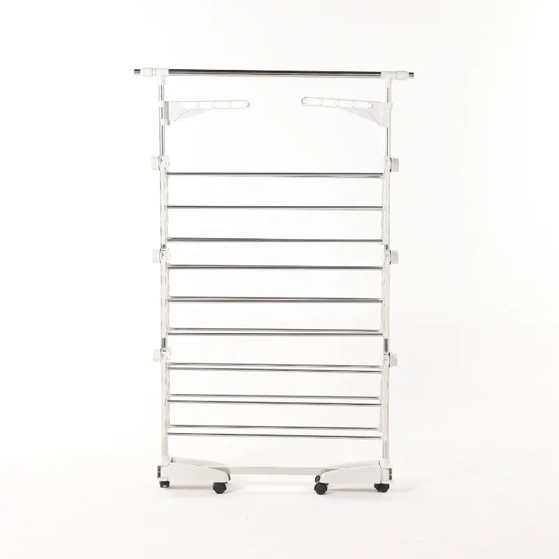 Foldable Rolling 3-tier Clothes Laundry Drying Rack with Stainless Steel Hanging Rods