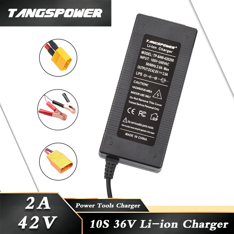 

42V 2A Lithium Battery Charger For 36V 10S Li-ion Battery Pack Fast Charging XT60-XT90-Clips Connectors Power Tool Charger