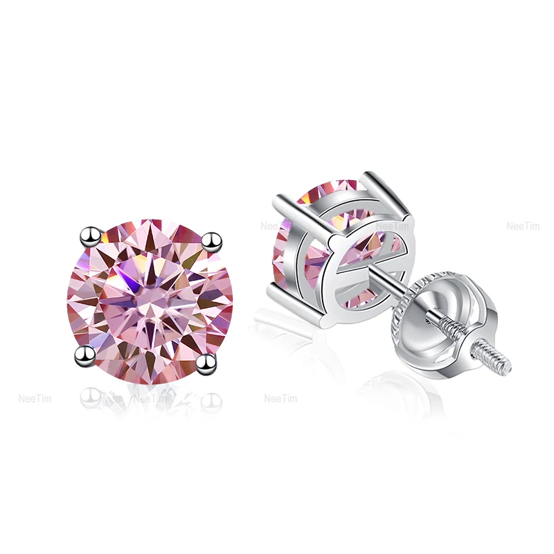 NeeTim 0.5ct 1ct 2ct Purple Blue Moissanite Earrings for Women 925 Sterling Silver Screw Studs Earring Women's Earrings Jewelry