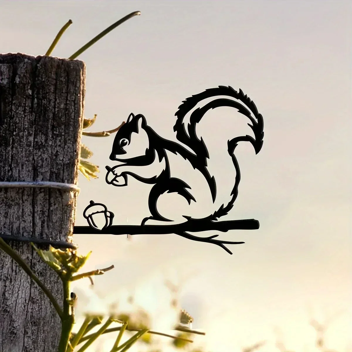 2D Garden Decor Rustic Outdoor Yard Art Hand Made Wedding Or Housewarming Gift Backyard Decor Metal Squirrel Home