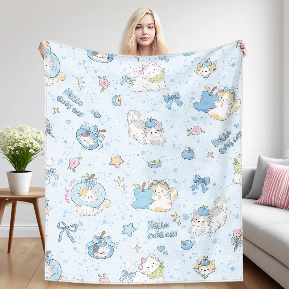 Blue Kitten Nap Blanket,Flannel Blanket,Suitable For Sofas,Beds,Cars,Rooms,Offices,Camping,Exquisite Gift Blankets