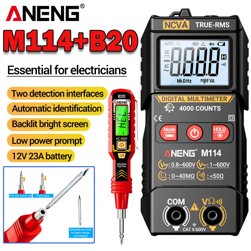 ANENG M114 Digital Multimeter Automatic AC/DC Voltage Multi-function B20 Voltage Tester One Word/cross Head Dual Screwdrive Set