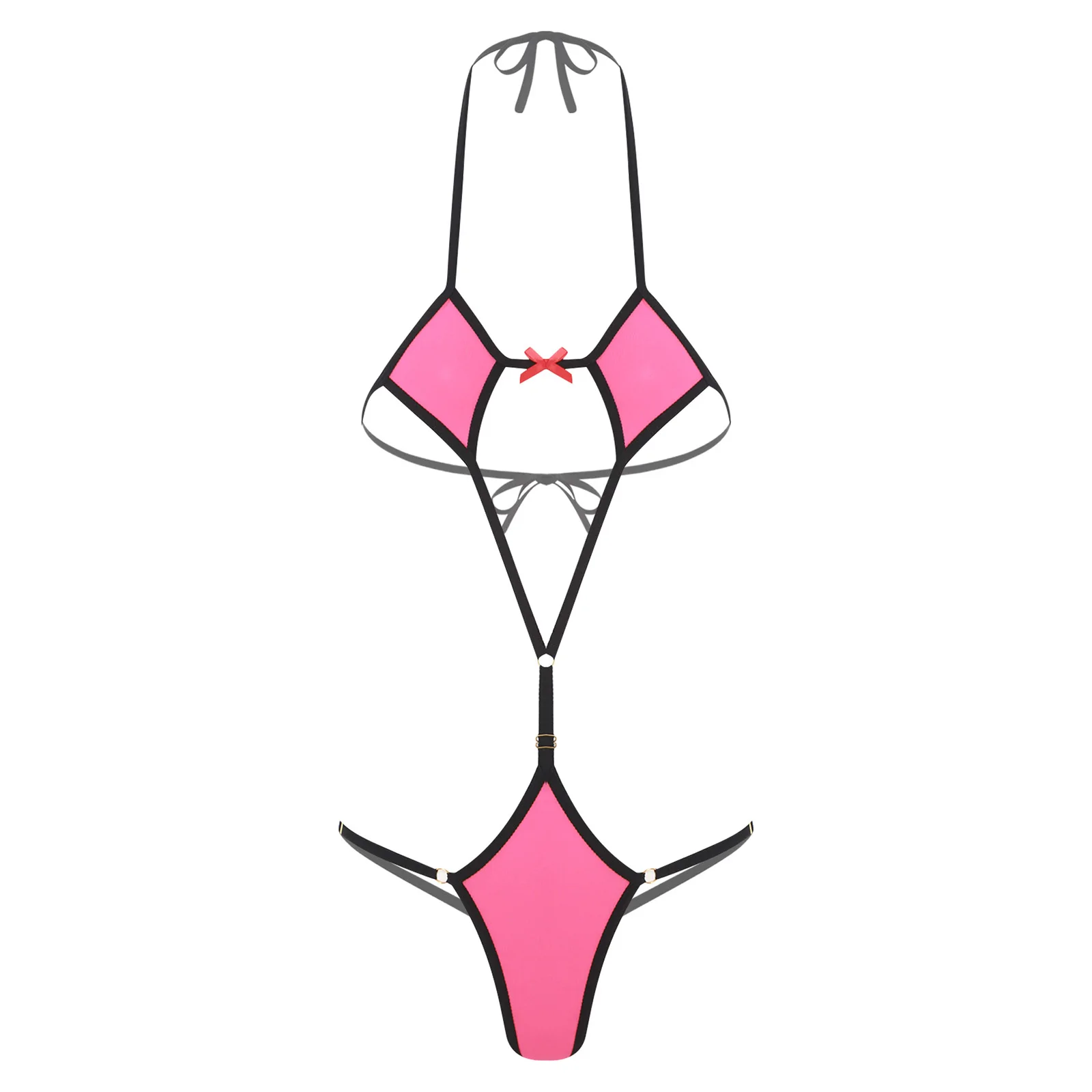 Women's Swimsuit Micro Bikini Bodysuit Swimwear Lace-up Halter Backless T-back Sling Shot One Piece Monokini Nightwear Beachwear