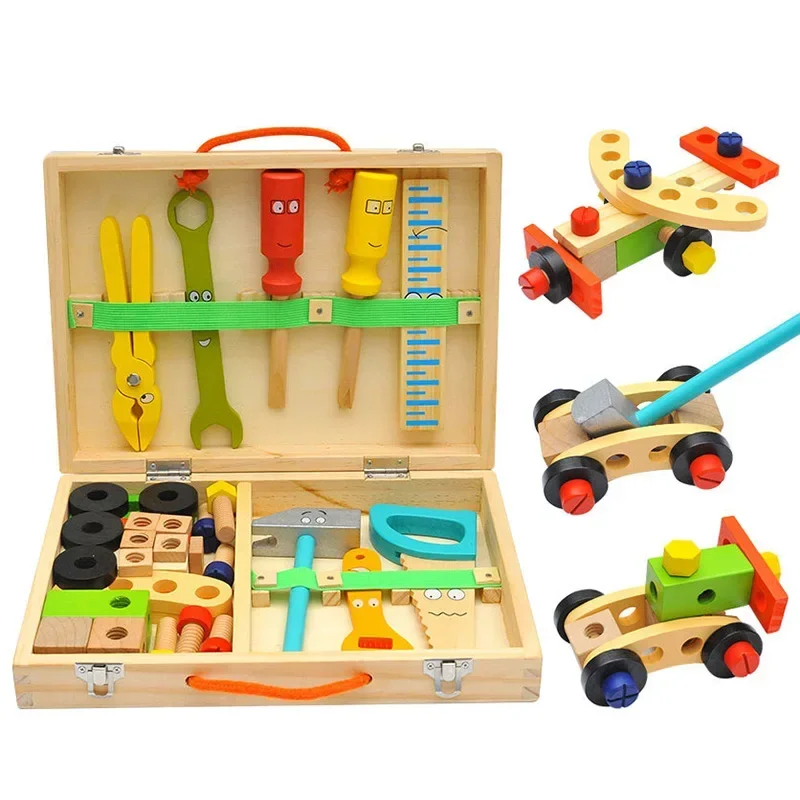 Montessori Baby Educational Toys Kids Wooden Multifunctional Tools Kit Set Box Toy Nut Wrench Boys for Children Games Gifts