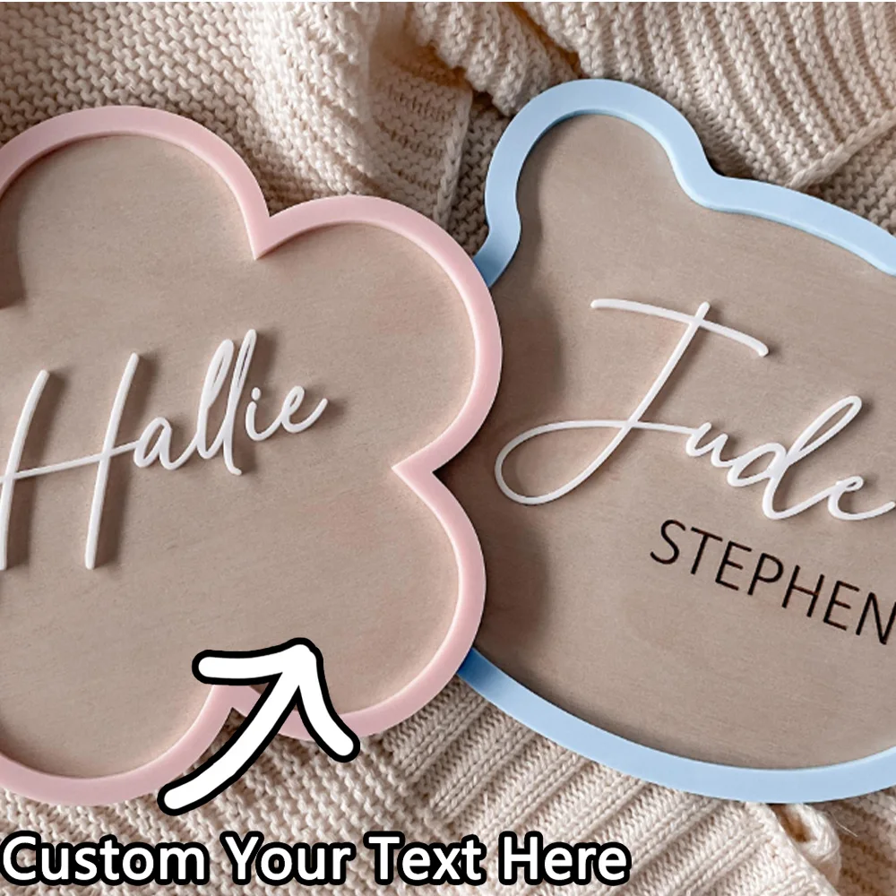 Baby name announcement sign baby bear shaped PennyNCoCollections