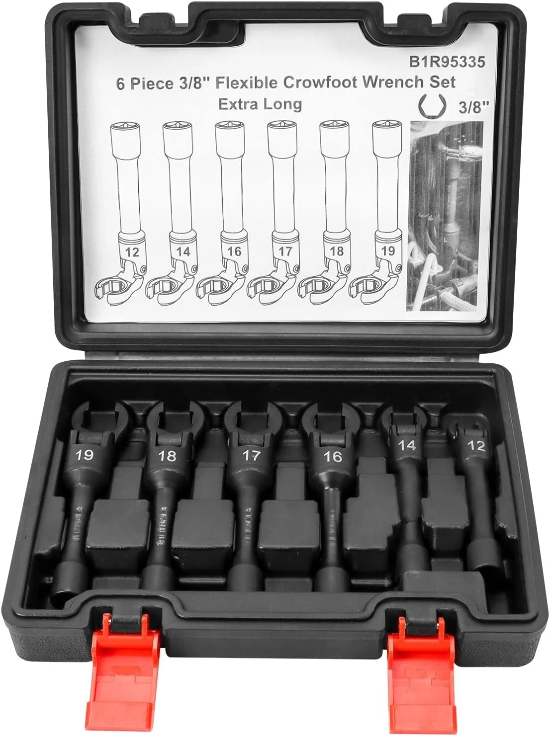 

6PCS Long Flex Head Crows Foot Line Wrench Set, 3/8" Drive Injector Fuel Line Sockets Wrench Set, Crowfoot Flare Nut Socket·New