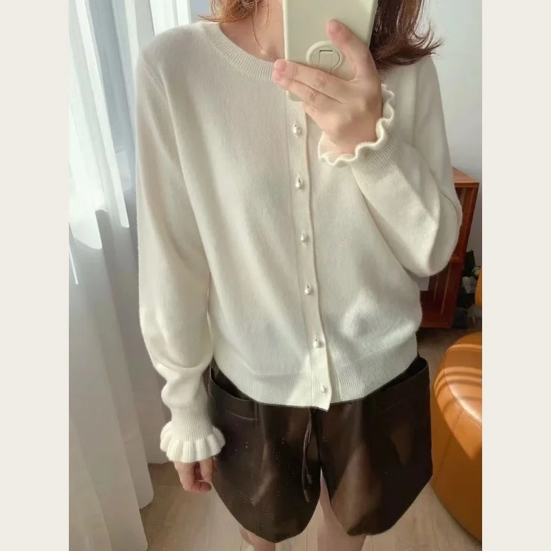 

New 2025 Women's 5 Women's Knitted Cardigan O-neck 100% Australian Wool Sweater Fashion Short Women's Cardigan Coat Sweater