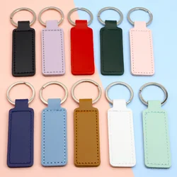 10Pcs Bright PU Leather Keychain Double sided Customiz Car Thread Gift Metal Pendant PU Key Chain Simple KeyChains Keyholde